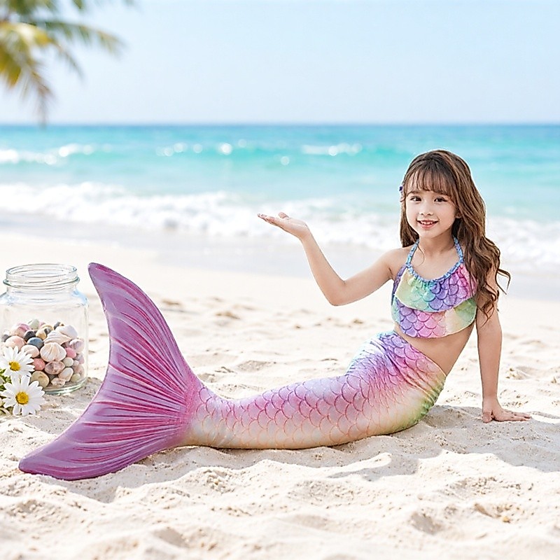 Crianças maiô sereia desempenho traje desempenho traje para Fishtail vestido de princesa biquíni desempenho do ensino mé