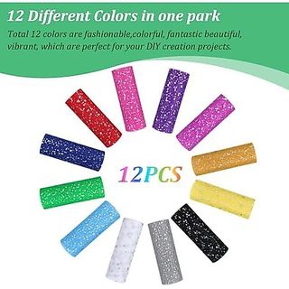 12 Peças Rolos De Tule Com Glitter Arco-Íris De 6 Polegadas Por 10 Jardas Tecido De Rede Brilhante Lantejoulas Fita Arte