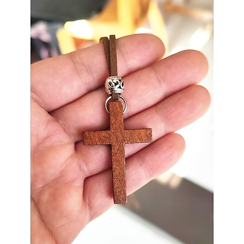 Retro 4*3cm Mini colar de cruz de madeira Design Original longo suéter corrente joias seguras homens mulheres