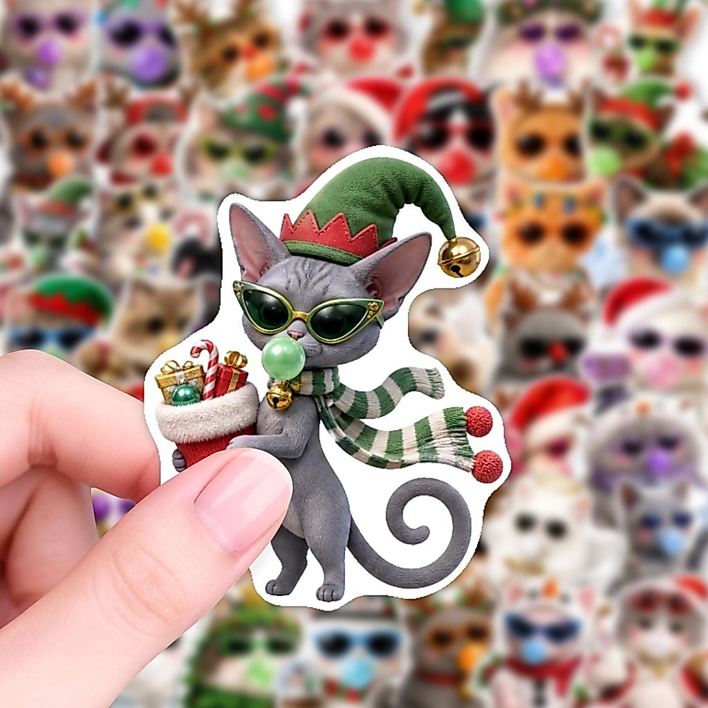 Novo estilo 50 peças adesivos de desenho animado de gato de Natal estilo fofo legal adesivos à prova d'água copo de água