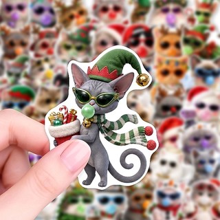 Novo estilo 50 peças adesivos de desenho animado de gato de Natal estilo fofo legal adesivos à prova d'água copo de água