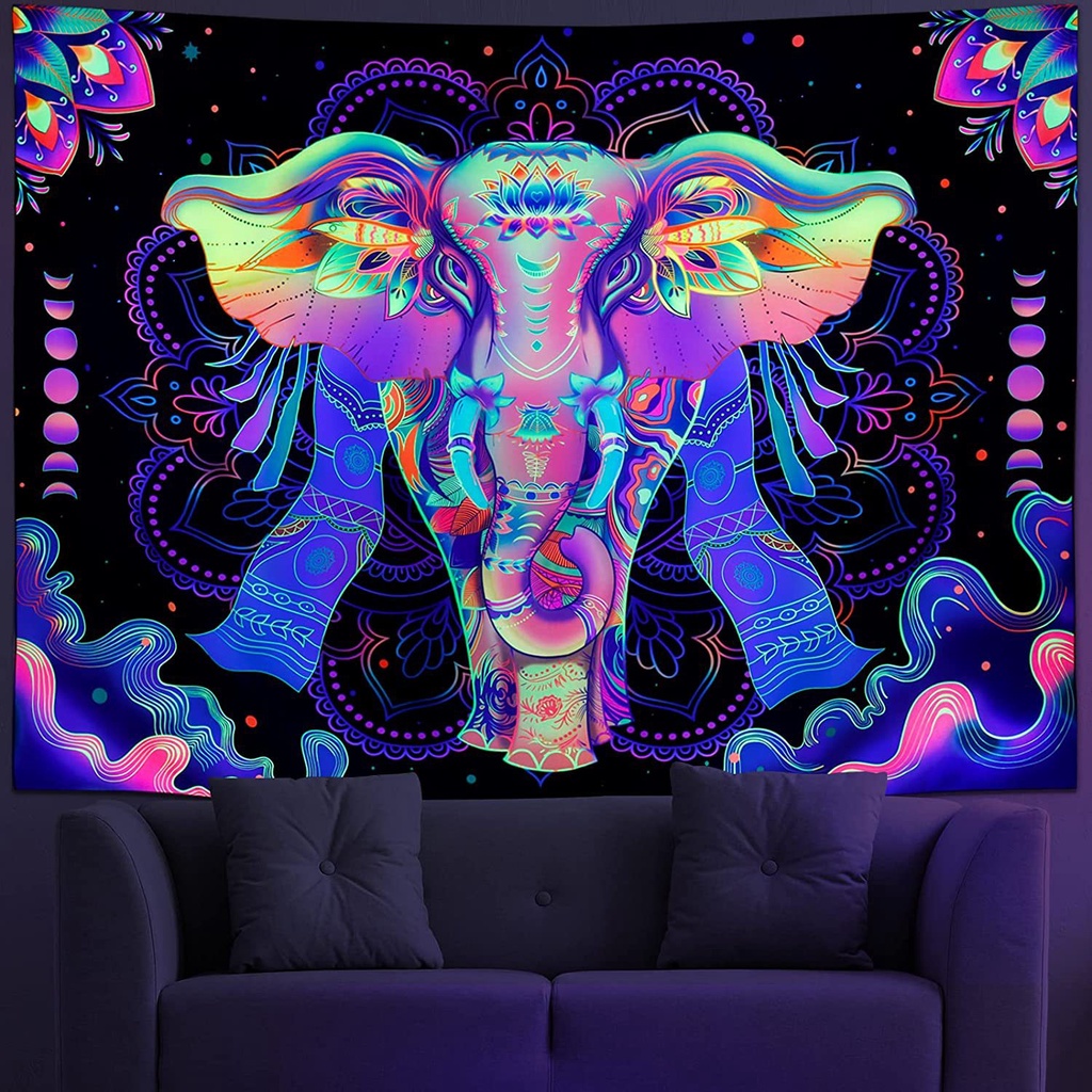 Psicodélico Luz Preta Cogumelo Fluorescente Tapeçaria Pendurado Na Parede Hippie UV Reativa Borboleta Tapeçarias Casa Qu