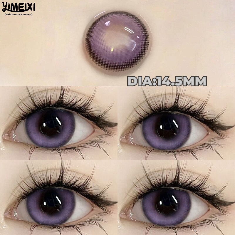 Ymeixi Lentes De Contato De 2 Peças Estilo High Light Diâmetro Grande Dia14,5mm Azul Púrpura Linda Senhora Aluno Cor Natural Confortável Silicone Hidrogel Uso Anual