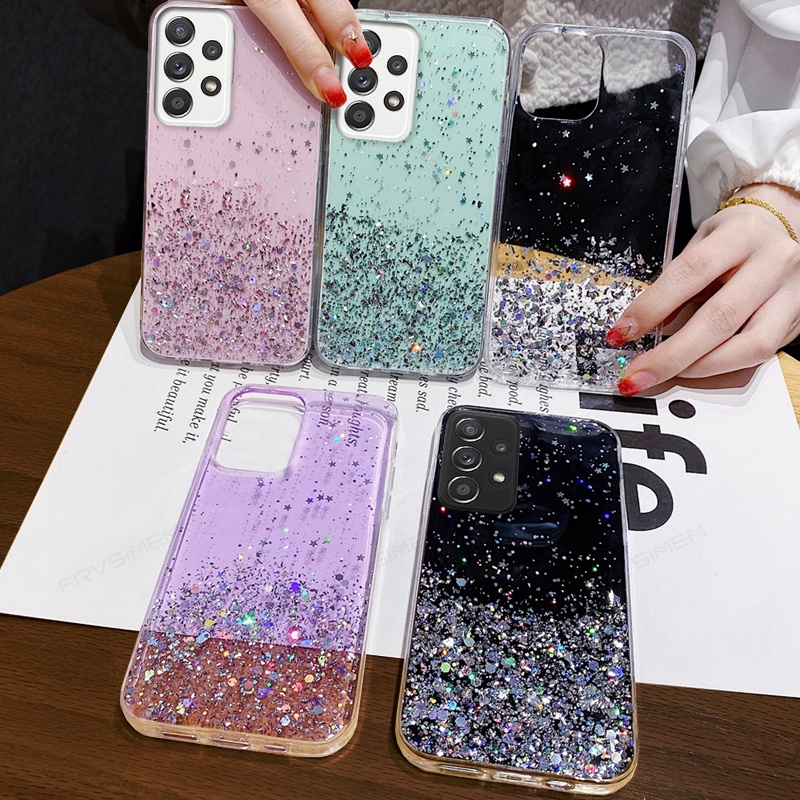 Folha De Prata Bling Glitter TPU ultra Fina Capa Traseira Transparente Para Samsung Galaxy A53 A23 A33 A73 A13 A03S A22