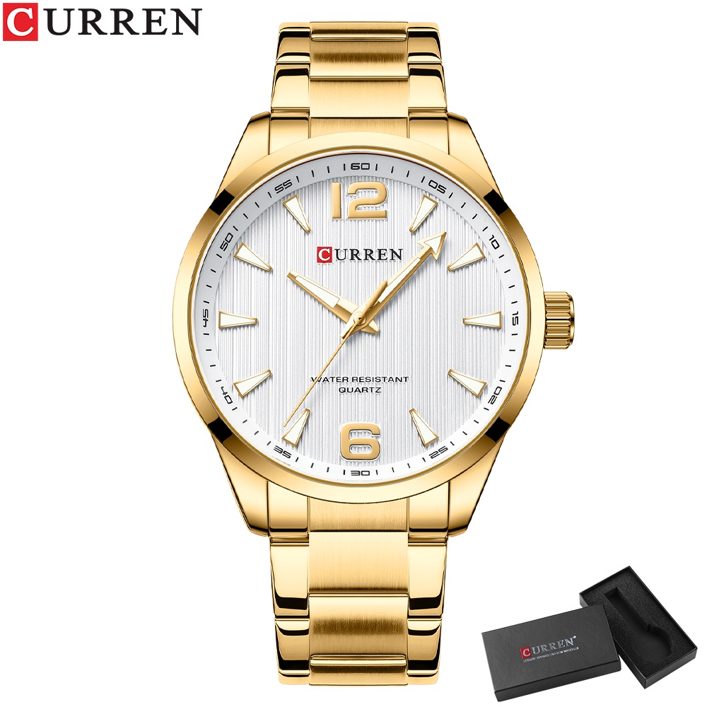 CURREN Moda Marca Dos Homens's Com Mãos Luminosas Negócios Classe Faixa De Aço Inoxidável Quartzo Impermeável Ter Caixa 8434 S em Oferta na Shopee