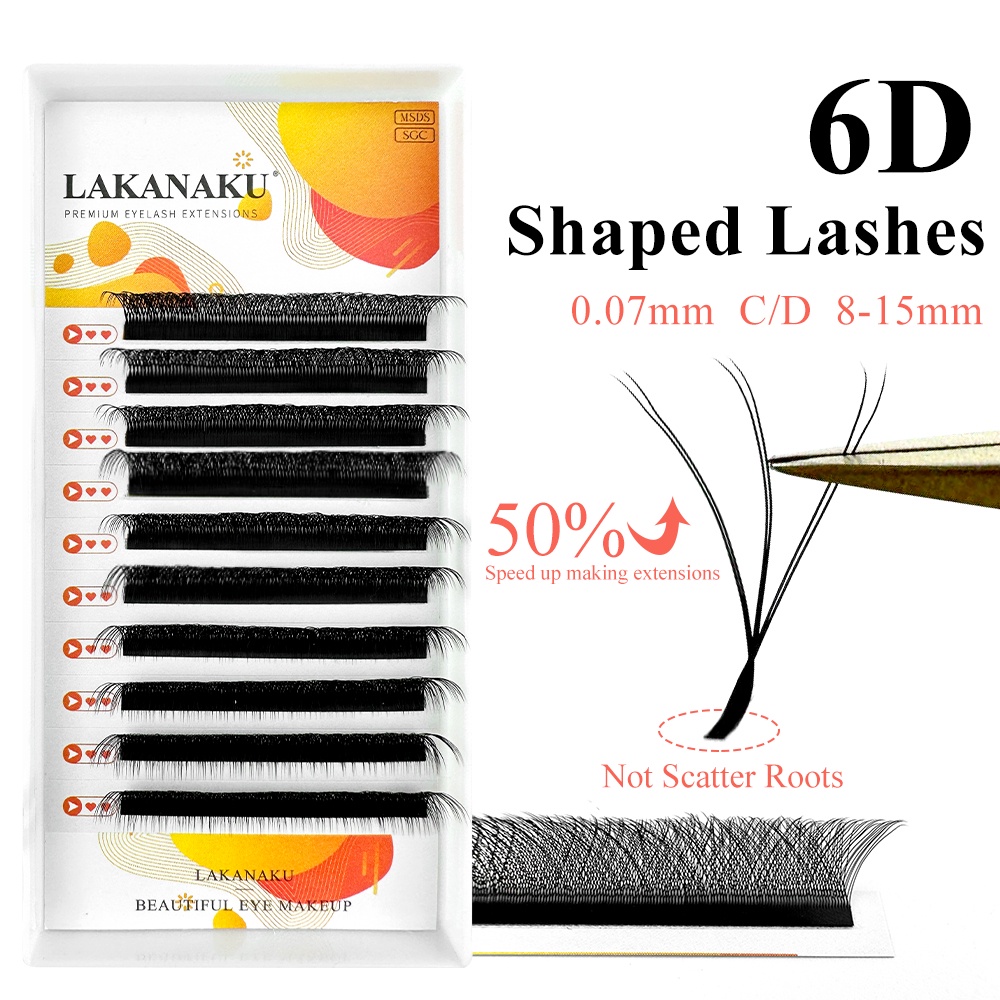 Lakanakuku Cilios W 6D Ventiladores De Volume Em Forma De Dupla Camada 3D 6D Extensão De Pestanas Fluffy Mink Eyelahses