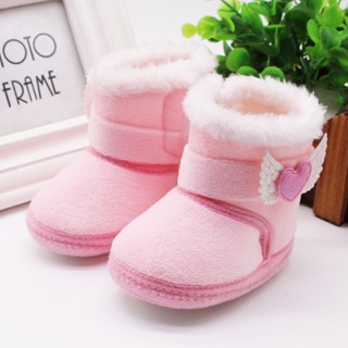 Sapatos De Bebê Recém-Nascidos Menina Hightop Cor Sólida Botas De Neve Mais Algodão Acolchoado De Veludo 0-1Y