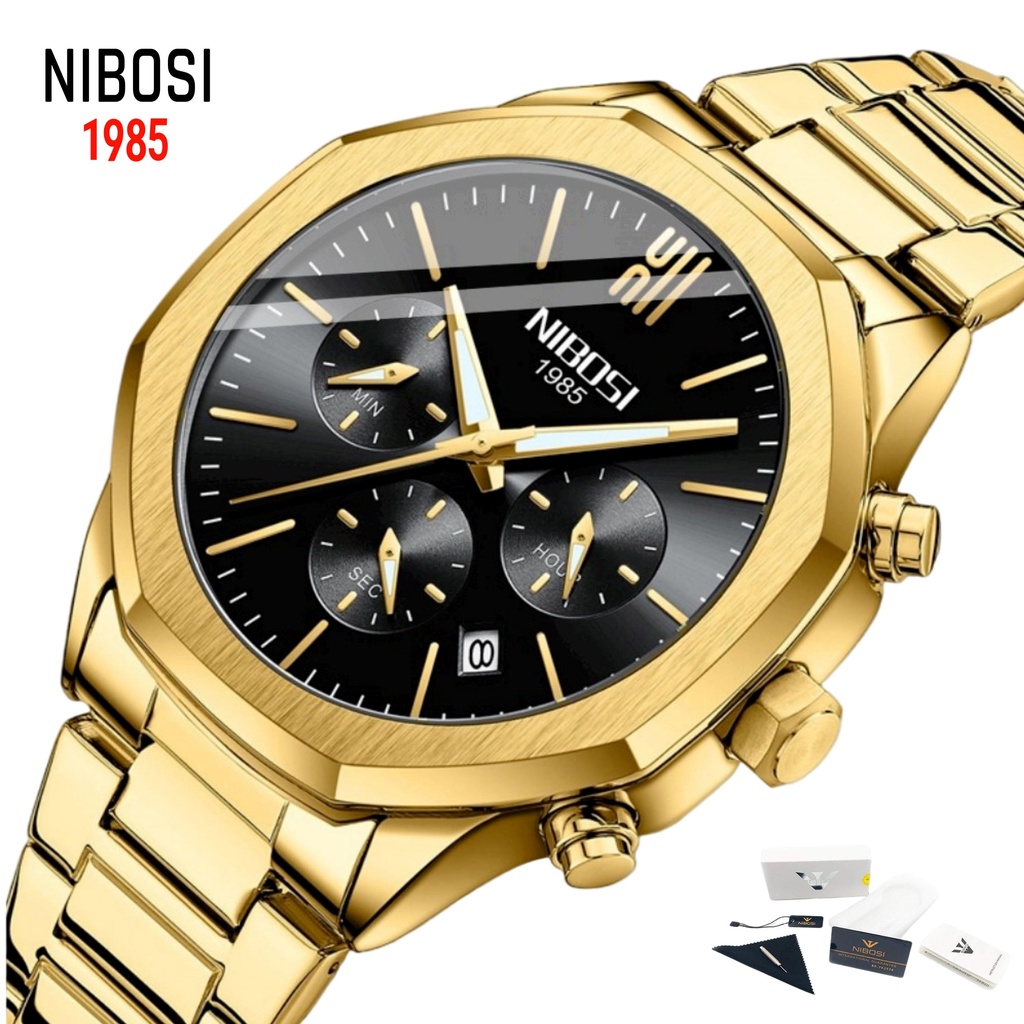 NIBOSI Relógios Para Homens Quartzo Aço Inoxidável Multifuncional Moda Esporte Relógio De Pulso Luminoso Com Calendário