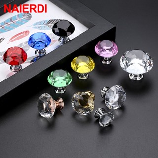 NAIERDI 30mm Design Em Forma De Diamante Puxadores De Vidro Cristal Gaveta Armário De Cozinha Móveis