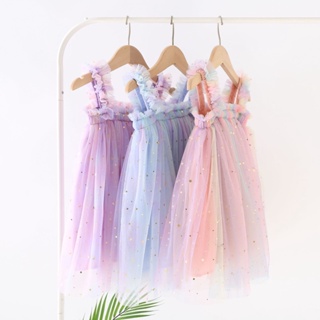 Vestido De Bebê Verão Sling Star Mesh Sleeveless Baby Girl Festa De Aniversário Batismo Kid Princess Rainbow Pink Dress em Oferta na Shopee