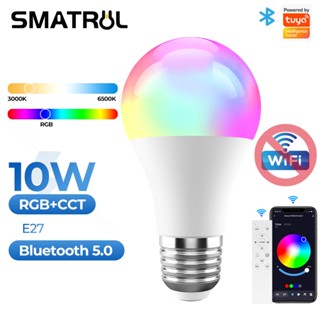 SMATRUL Lâmpada Inteligente Bluetooth 5.0 10W E27 Sem Fio Smart Life (Tuya) APP Control Dimming RGB + CW + WW Suporte De Mudança De Cor Controle Remoto