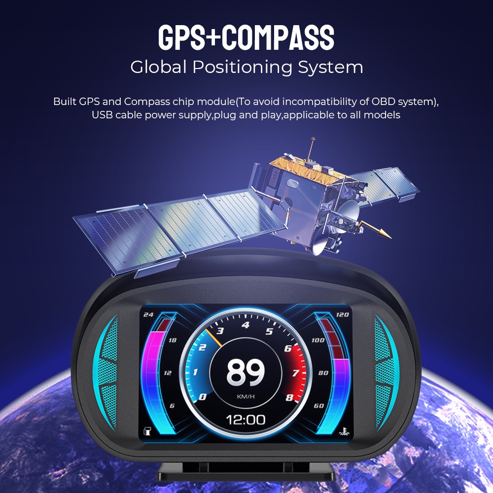 P2 OBD + GPS Medidor Digital De Inclinação Do Sistema Duplo HUD Scanner OBD2 Velocímetro De Alarme De Sobrevelocidade · foto 2