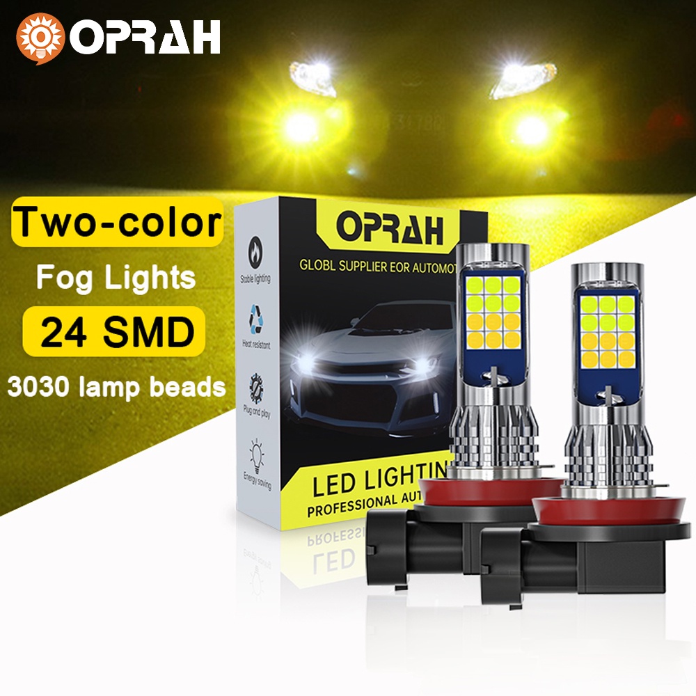 (2PCS) Lâmpada De Nevoeiro LED Bicolor Para Carro H11 H3 H7 H8 HB4 881 9006 DRL Iluminação Diurna Contínua Branco + Amarelo