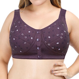 Roupa Íntima Feminina Tamanho Grande Algodão Puro Sem Fio Sutiã Linha Frontal Botões De Renda Borda Impressão