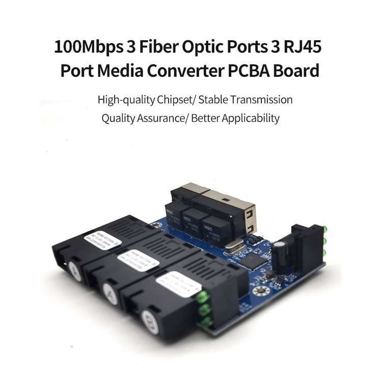 placa metro Switch Ethernet fibra Óptica 20km 3 3 RJ45 100M PCBA Conversor De Mídia Suporte RPOE Simplex SC Fiber