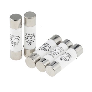 10peças 10*38 Fusível cerâmico de sopro rápido 10x38mm Fusível 500V 1A 2A 3A 4A 5A 6A 10A 16A 20A 32A Para RO15 RT18 RT14 Núcleo do fusível