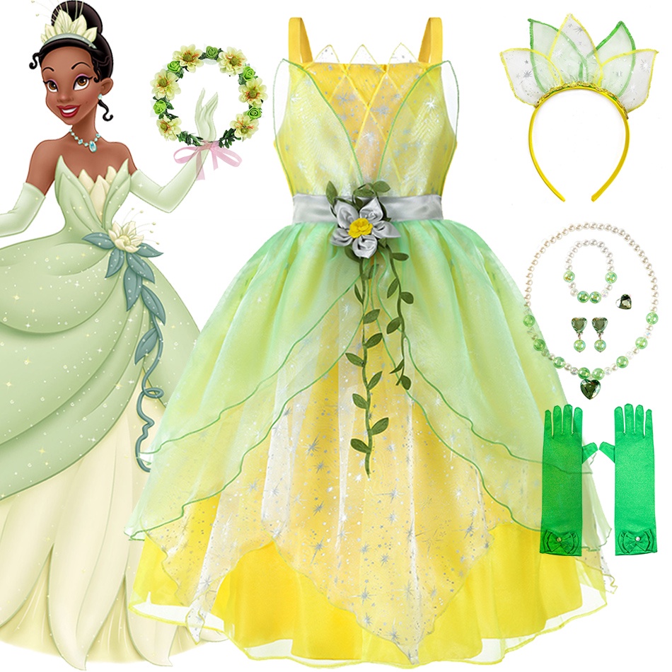 LMAA Tiana Cosplay Fantasia A Princesa E Rã Anime Filme De Papel De Brincadeira Roupas De Halloween Do Carnaval Vestimenta