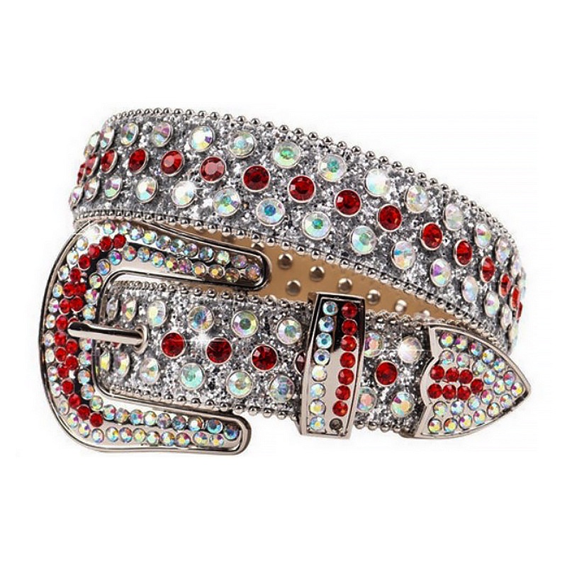 Cinto De Cristal Vermelho Prata Rhinestone Diamante Para Homens E Mulheres Cowboy Cowgirl Studded