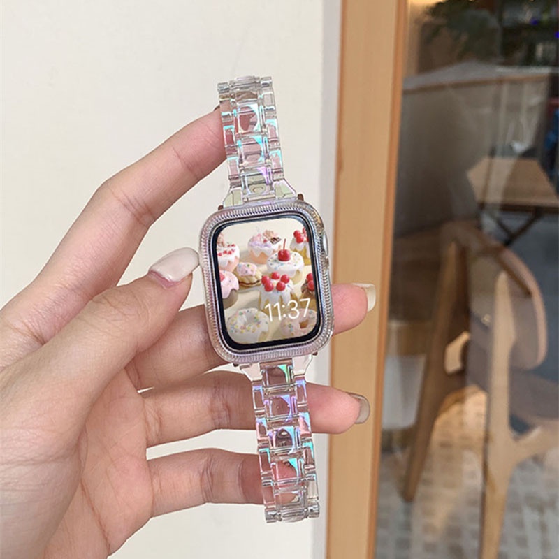 Pulseira Transparente Laser Arco-Íris Para Apple Watch 7 41mm 40mm 42mm 46mm 45mm 38 44mm 49mm Glaciar Feminina iWatch 1