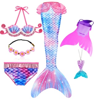 Conjunto De 6pcs Cauda De Sereia Com Monofina Para Roupa De Banho Meninas De 2-13 Anos em Oferta na Shopee