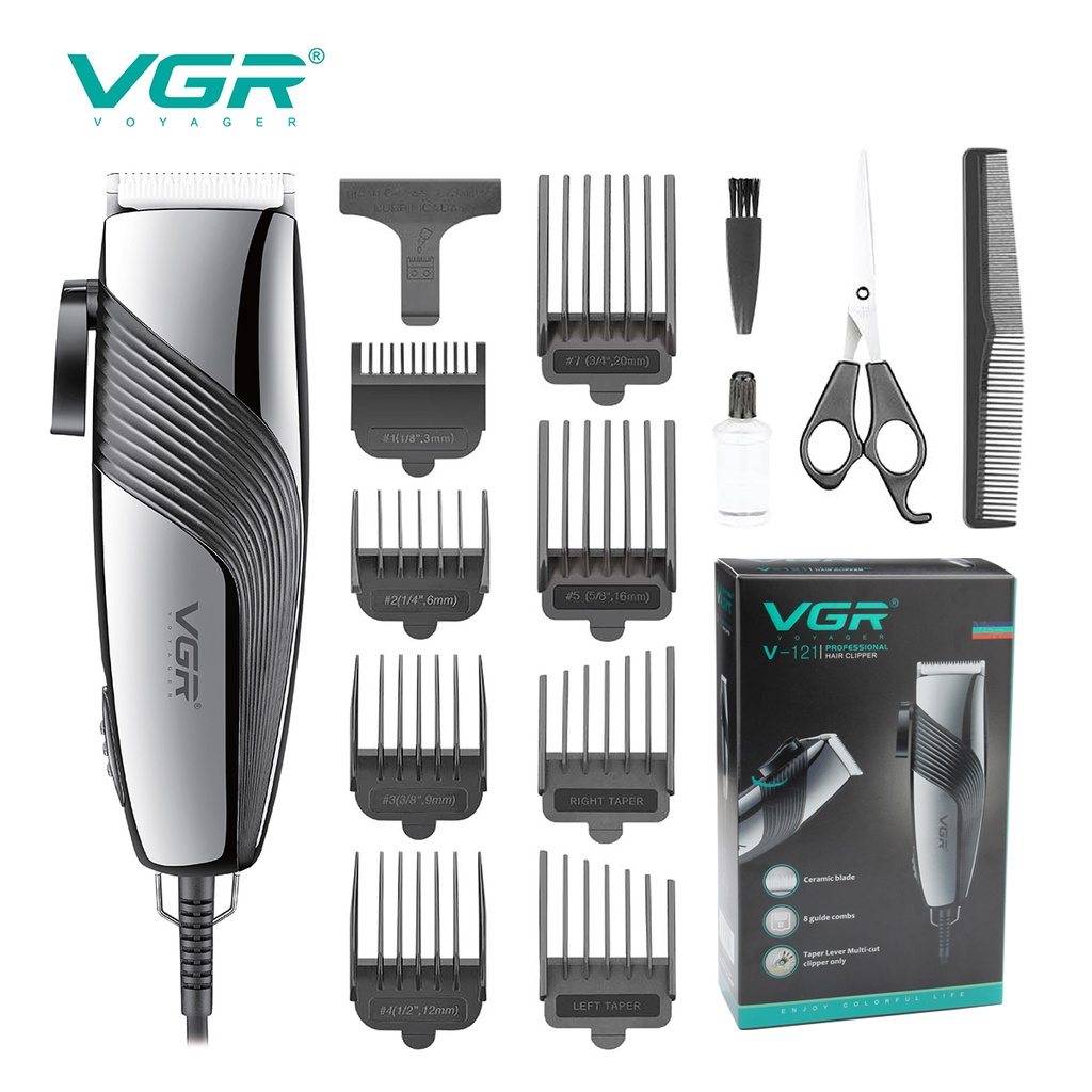 VGR Máquina De Cortar Cabelo Profissional Aparador De Cabelo Adjustable UtensíLios De Cabelo Máquina De Cortar Cabelo Com Fio Kit Máquina De Corte De Cabelo Elétrica Cortar Cabelo Para Homens V-121