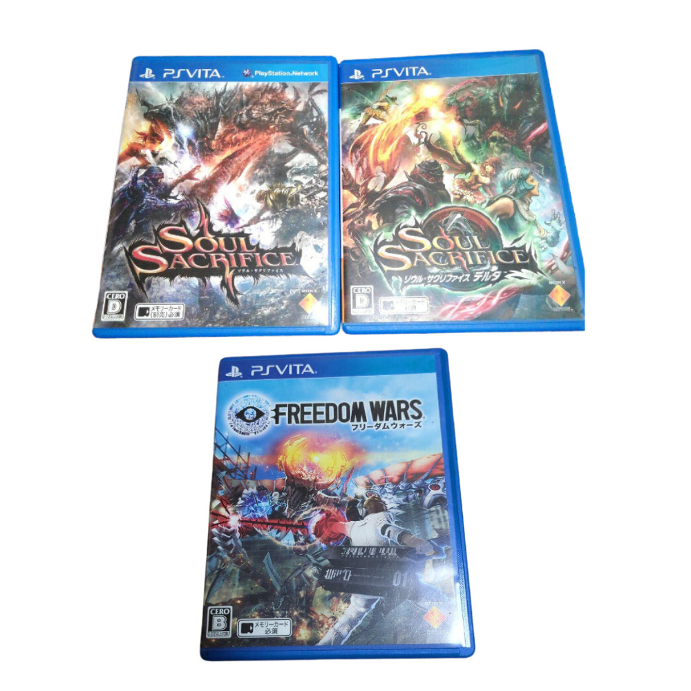 Used Soul Sacrifice , Soul Sacrifice Delta ,Freedom Wars PS Vita set of 3 cartridge