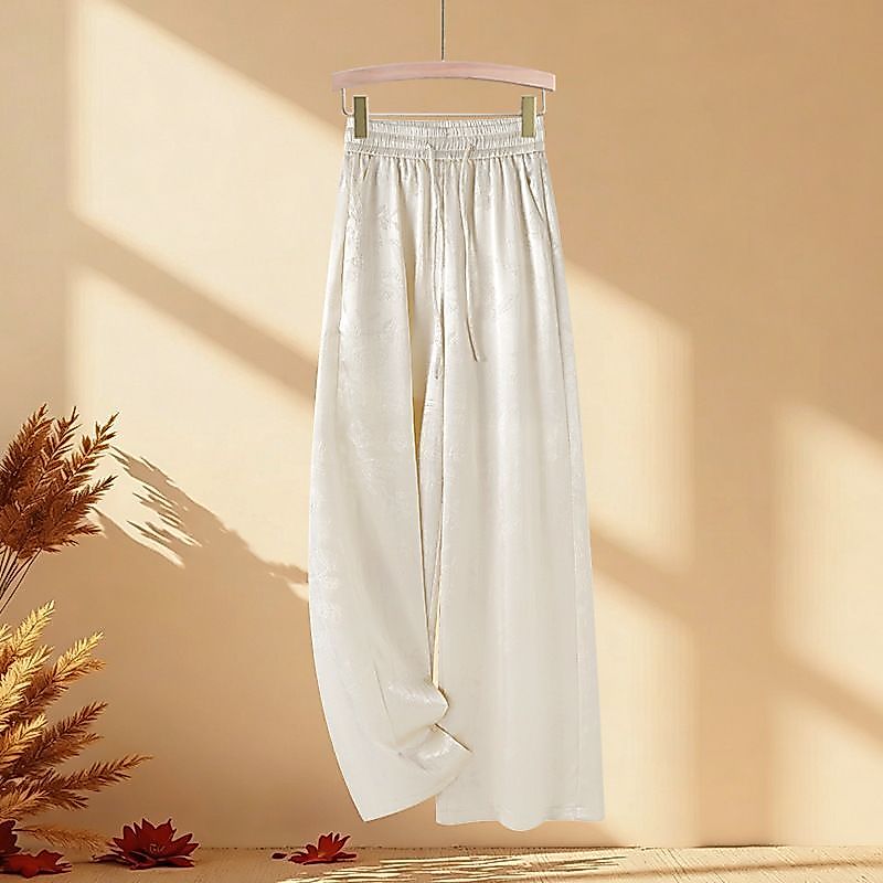 Calças De Pernas Largas De Seda Gelada Femininas Verão Cintura Alta Fina Guofeng Forgednxhs816 . my Flagship Store