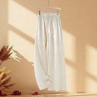 Calças De Pernas Largas De Seda Gelada Femininas Verão Cintura Alta Fina Guofeng Forgednxhs816 . my Flagship Store