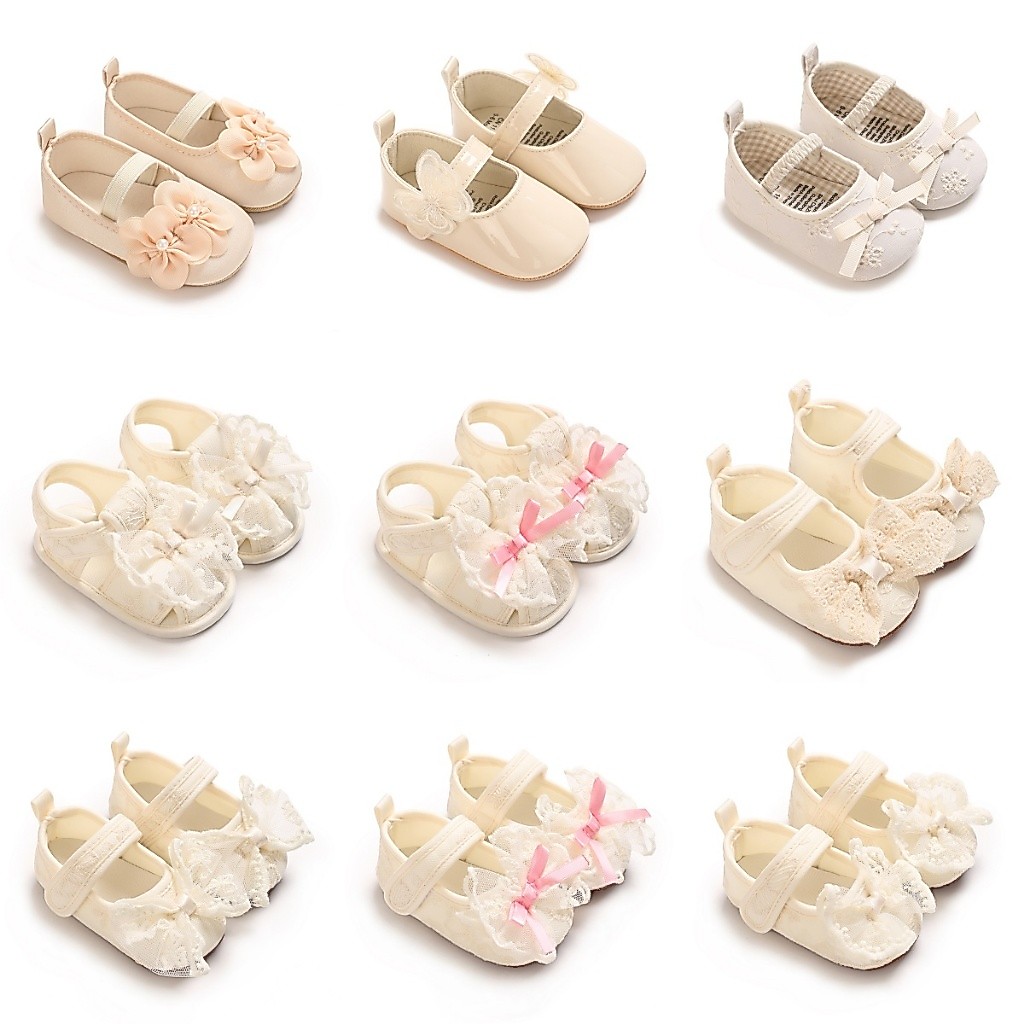 Sandálias Princesa Mary Jane De Renda Creme Para Bebês Meninas De 0 A 12 Meses , Laço Floral Oco , Respirável , Sola Mac
