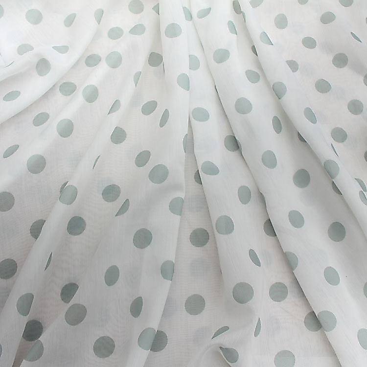 Pequeno fundo branco fresco verde bolinhas água Jade tecido de fibra fina roupas blusa saia protetor solar camisa tecido