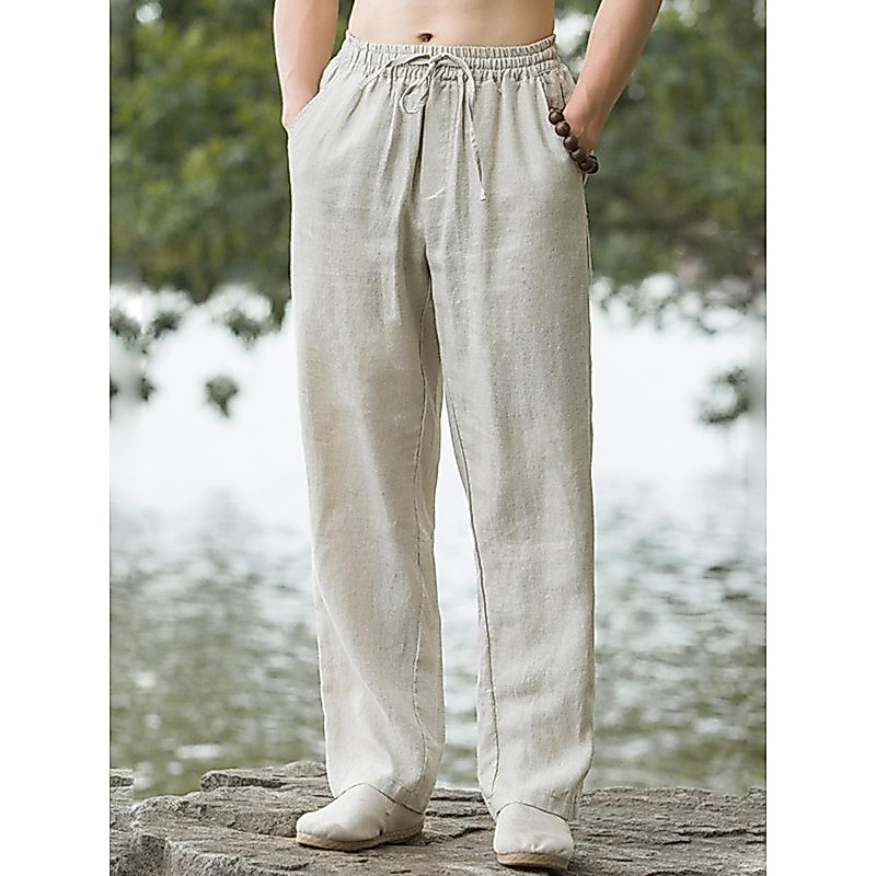 Calças casuais de linho masculinas primavera verão soltas calças de perna larga calças de linho masculinas verão calças 