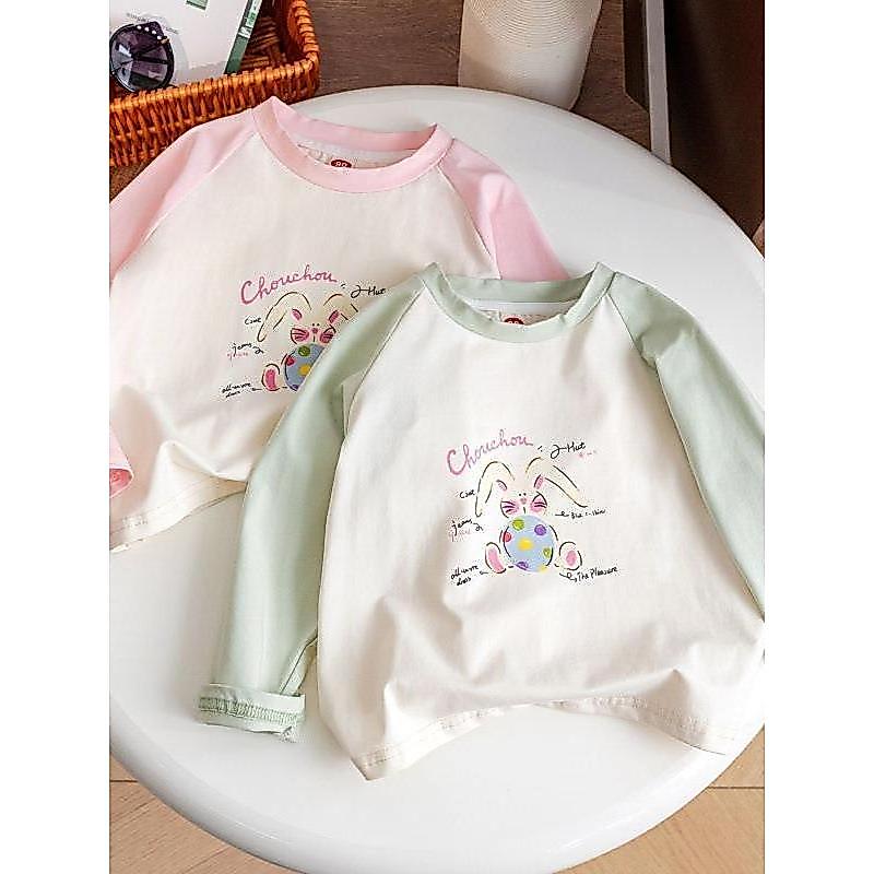 Meninas contraste cor manga comprida camiseta primavera novo estilo moda crianças camisa de fundo bebê menina All-Match 
