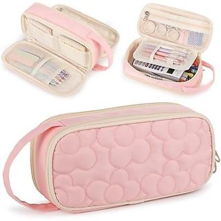 Estojo De Lápis Para Meninas , Bolsa Acolchoada De Flores De Grande Capacidade Com 2 Compartimentos Zíper Alça , Caixa M