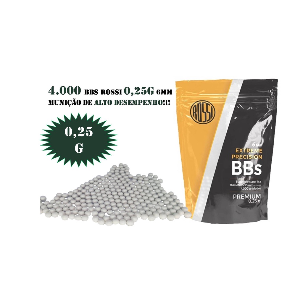 Pacote BBS Rossi Premium 4.000 unidades 0,25g 6mm Airsoft Branca em Oferta na Shopee