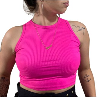 Cropped Feminino Canelado Regatinha Básica Moda Verão 2023 Diversas Cores