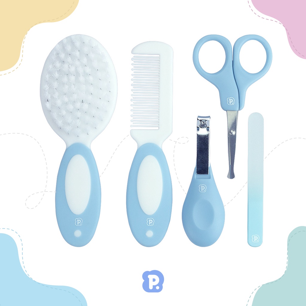 Kit Pimpolho Higiene Bebê com 3 ou 5 peças - Tesourinha, cortador, lixa, escova e pente