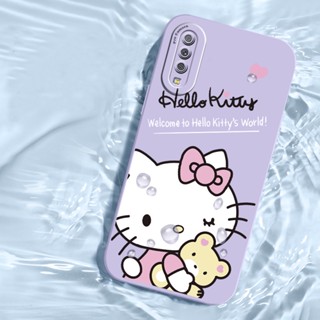 Caixa Samsung Galaxy A7 2018 A9 2018 A6 Plus 2018 Cartoon Cute Hello Kitty Cat Square Edge De Anjo Olho Capa Macia Para Câmera Cobertura Total