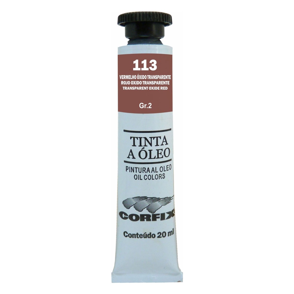 Tinta à Óleo para pintura em tela Corfix Bisnaga 20ml G2 - 113 Vermelho Óxido Transparente