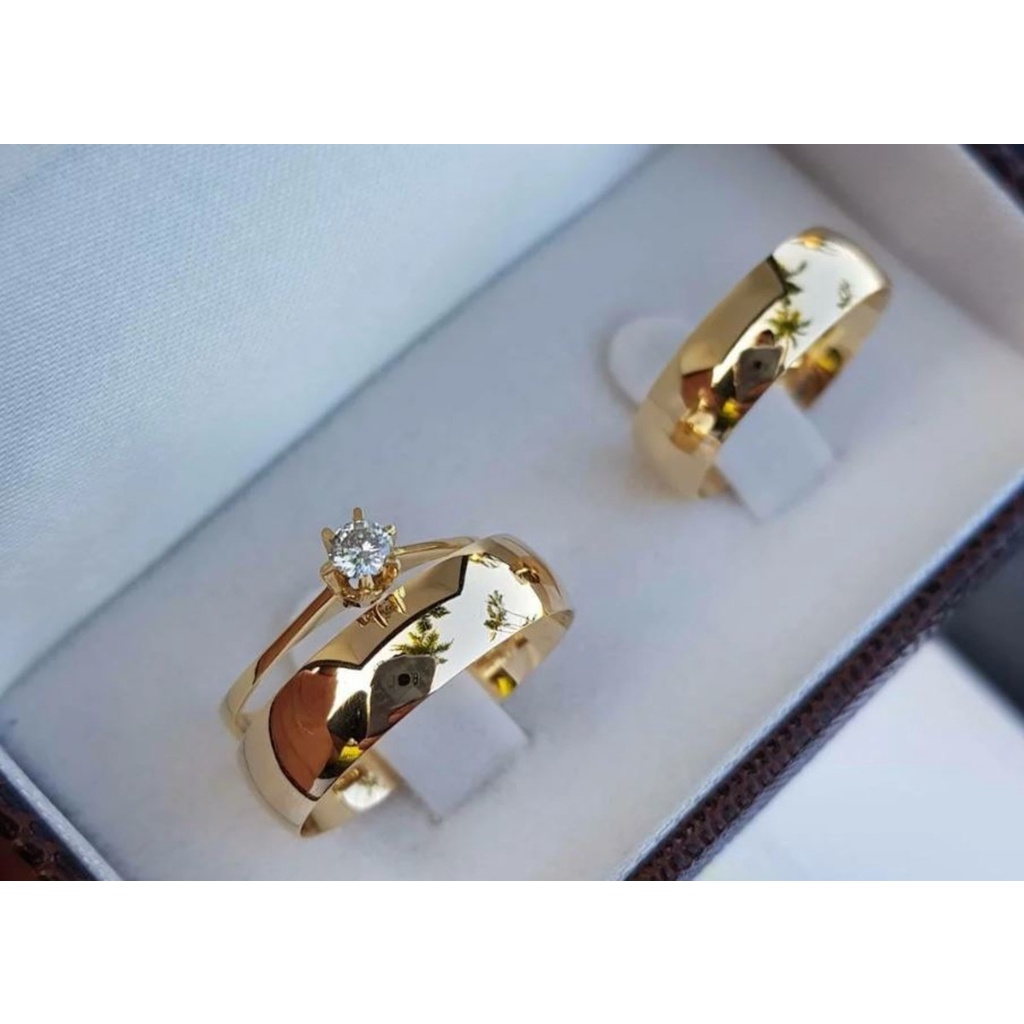 Par de Aliança 6mm de Casamento noivado banhado Ouro 24k Tradicional 6mm  Original + Solitário