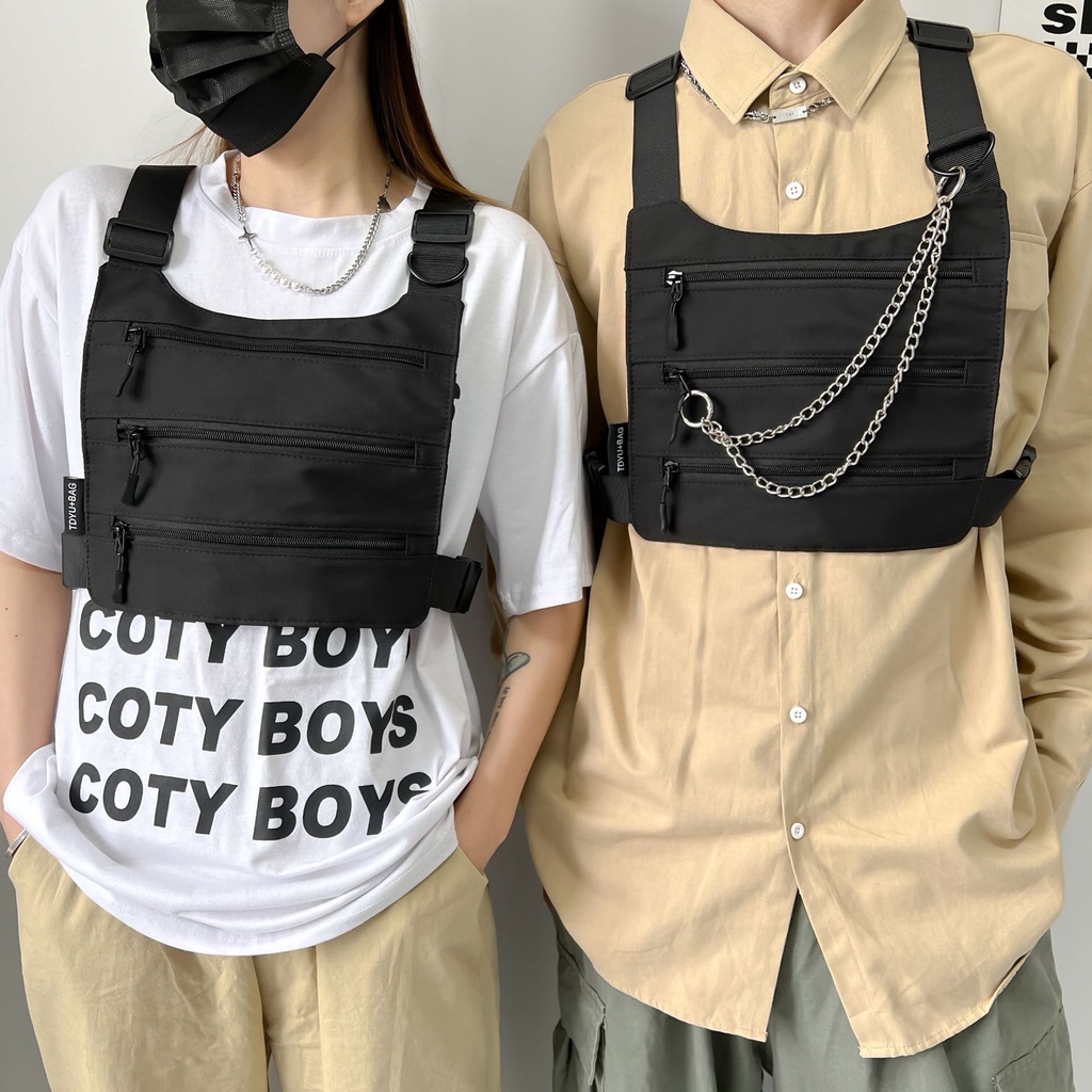 Bolsa De Colete Com Corrente Unissex Nova Tendência Ins Hip-hop Peito Externo Tática Multifuncional Masculina E Feminina Tiktok Venda A Quente