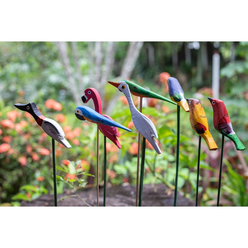 KIT Passarinhos Pássaros com Vareta Em Madeira Decorativo Decoração Casa Jardim Vaso de Flores