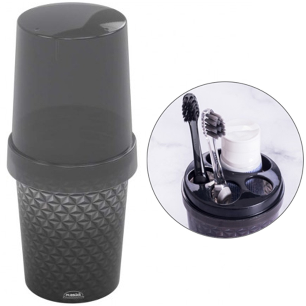 Porta Escova Dental De Pia Plastico Redondo Com Tampa 430ml