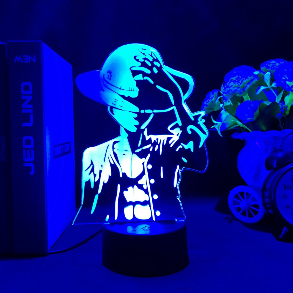 Anime One Piece Monkey D. Luffy Luminária LED 3D Noturna Presente e Decoração