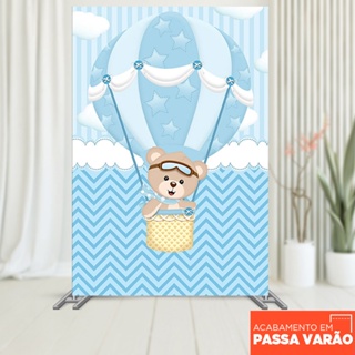 Painel de Festa Urso Baloeiro Menino Retangular Lateral Sublimado Decorativo Em Tecido 1,50x2,20m em Oferta na Shopee