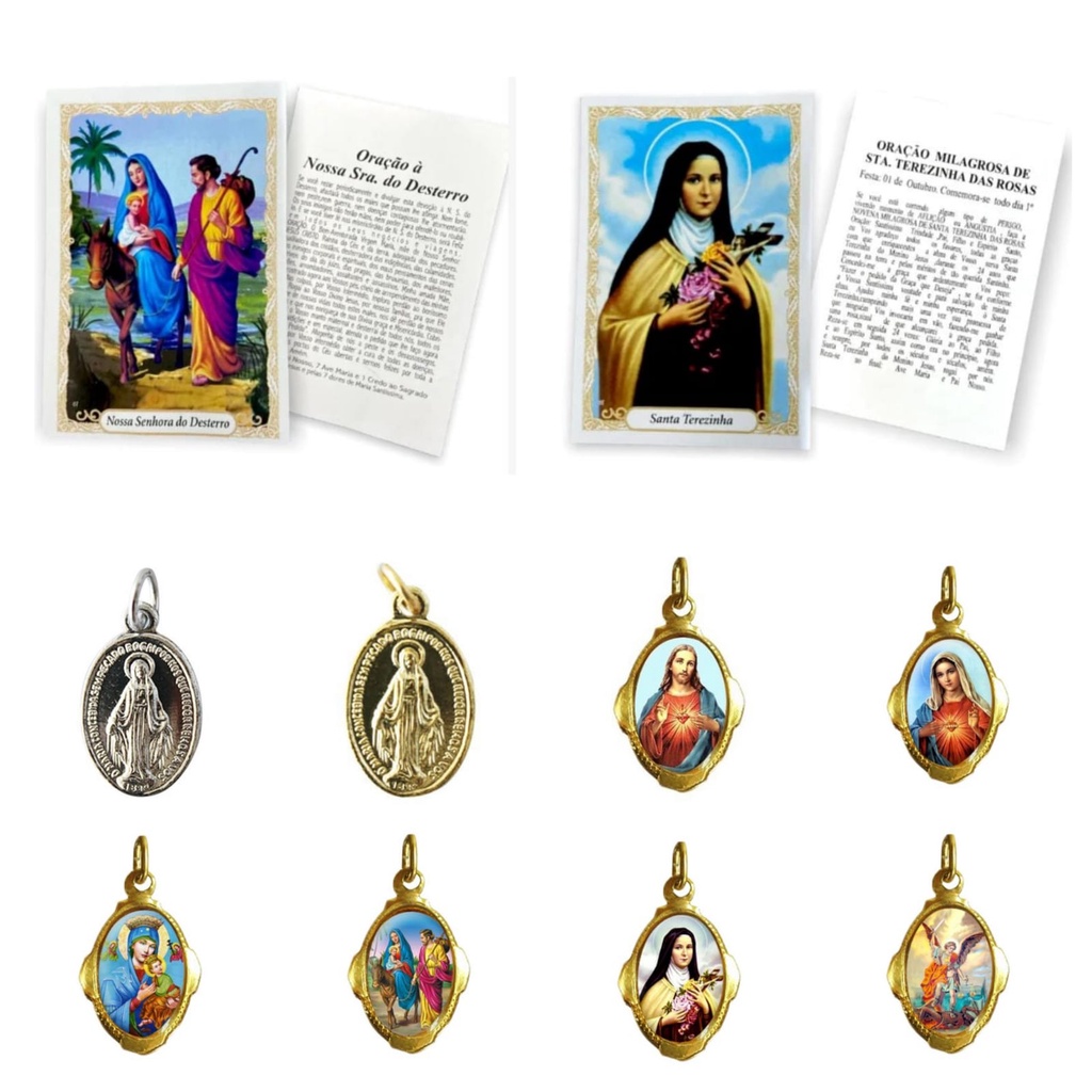 Kit Medalha Medalha Milagrosa, Sagrado Coração, Imaculado Coração De Maria, Nossa Senhora Do Perpétuo Socorro, Nossa Senhora Do Desterro, Santa Teresinha E São Miguel Arcanjo