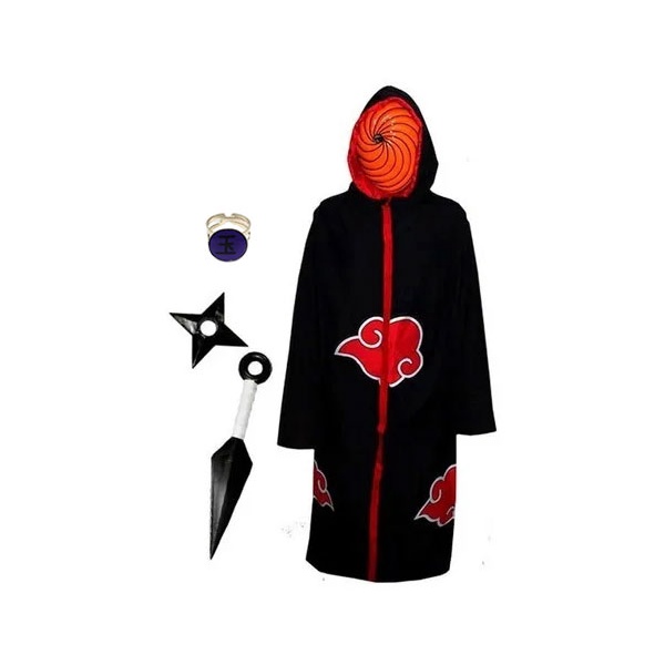 Cosplay Naruto Manto Akatsuki Tobi Kunai Mascara Anel N000390