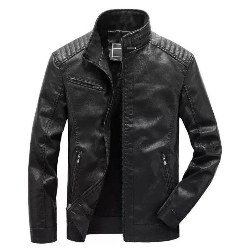 Jaqueta de Couro Masculina Moderna Slim Fit Frio Inverno Resistente