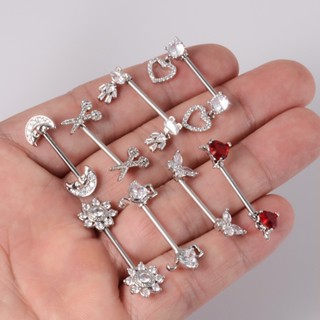 Mamilo Fofo Barbell Piercings De Aço Inoxidável Cristal Zircônio Protetor De Cobertura Flor De Coração Anéis Corpo Jóias