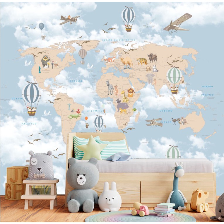 Papel de parede Mapa mundi pinguins M8