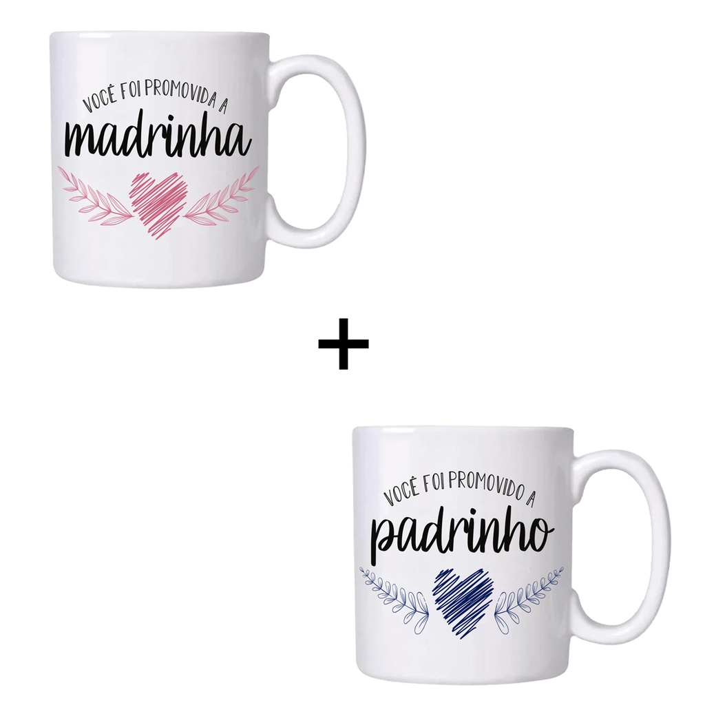 Conjunto De Canecas De Porcelana Convite Padrinhos De Batismo Padrinho E Madrinha Dindo Dinda 310ml em Oferta na Shopee